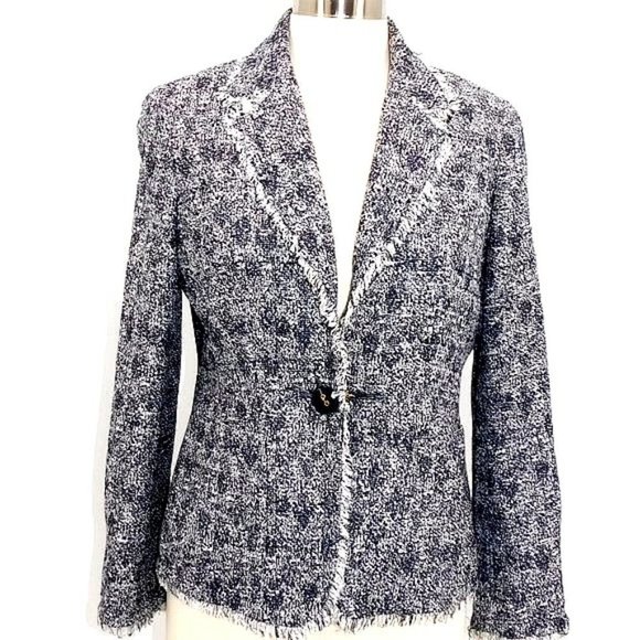 Talbots Blue Tweed Fringed Lined Blazer - Picture 1 of 9